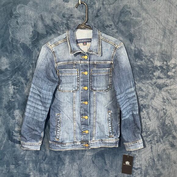 Rock & Republic Jackets & Blazers - ROCK & REPUBLIC Blue Denim Jean Jacket Casual Button Down NWT Womans Size XS